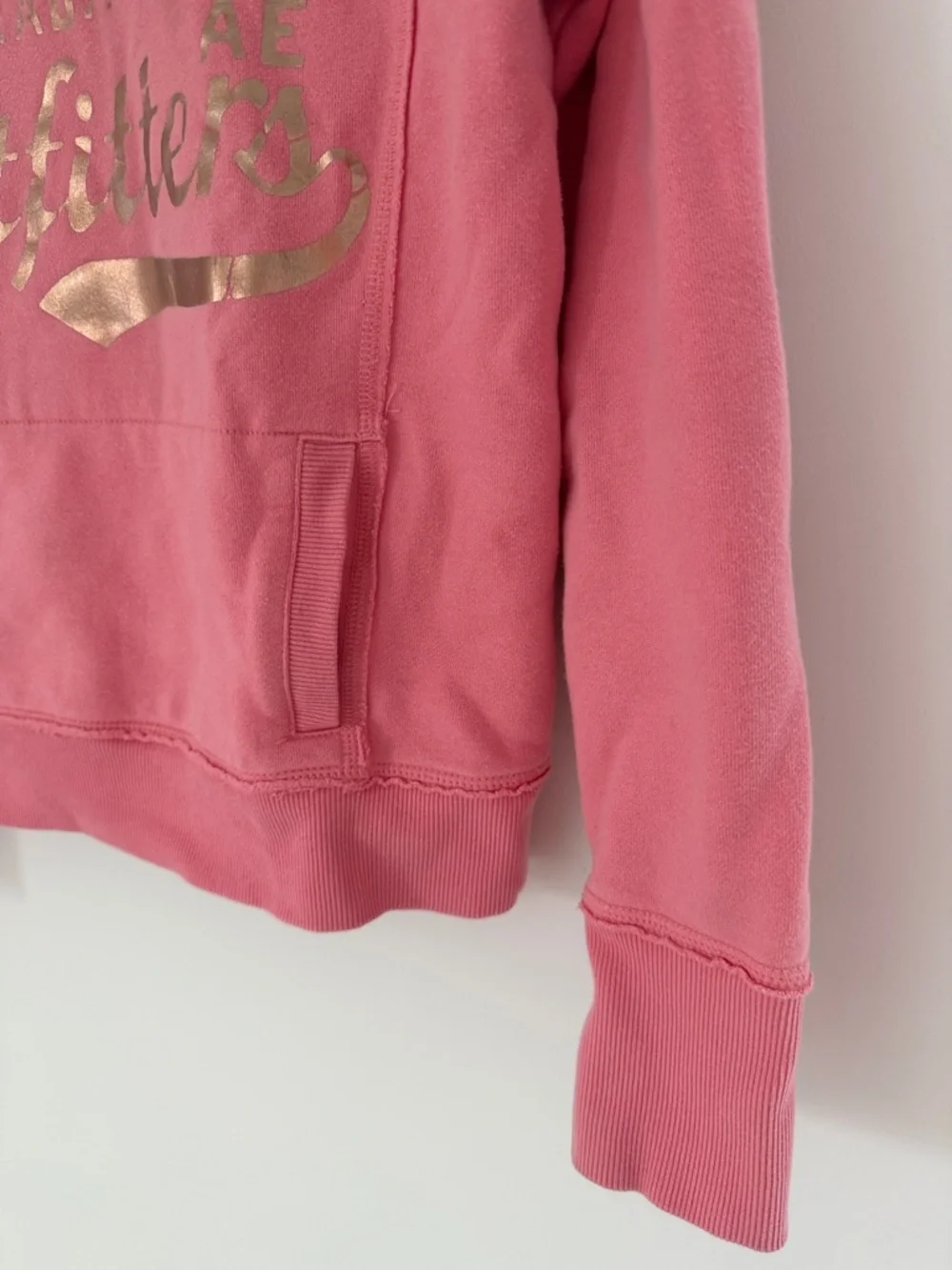 American Eagle Outfitters Pink Funnel Neck Pullover with Gold Logo Size Medium